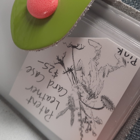 Pink Green Patent Leather Business Credit Photo Card Cards Wallet ***As Is Flaw - Picture 7 of 7